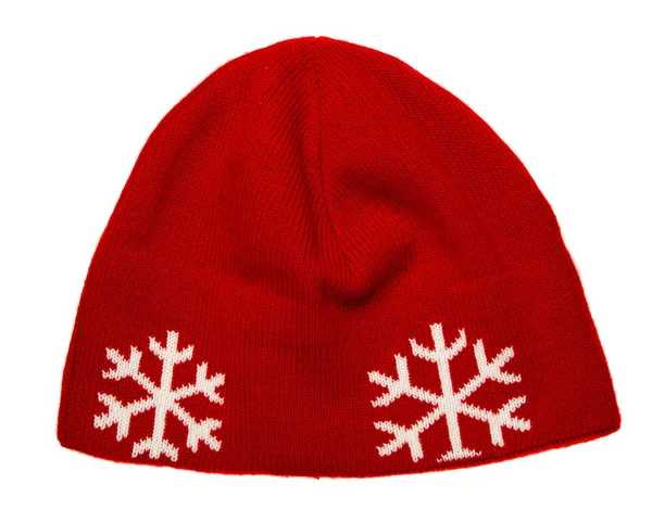 Beyaz arka plan .knitted şapka kırmızı şapka izole şapka — Stok fotoğraf