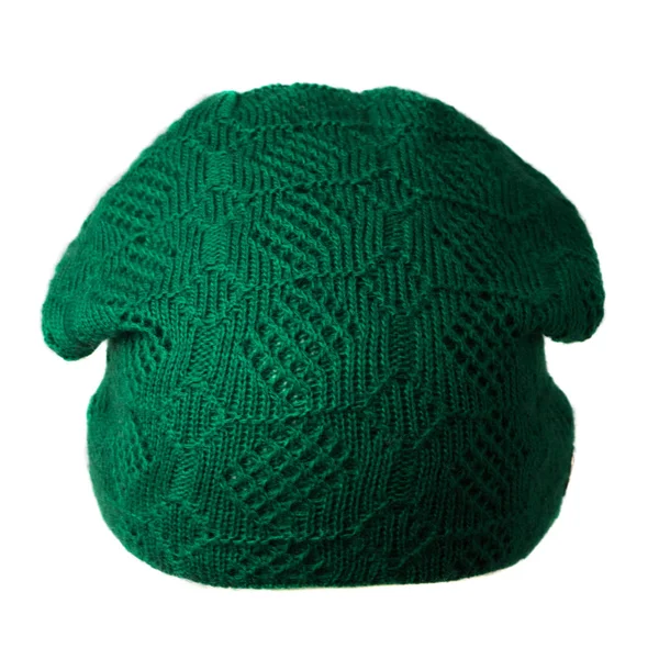 Chapeau de femme. chapeau tricoté isolé sur fond blanc.ha vert — Photo