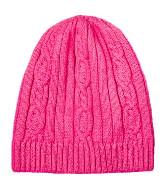  Kadın şapka. Beyaz background.pink şapka izole örme şapka