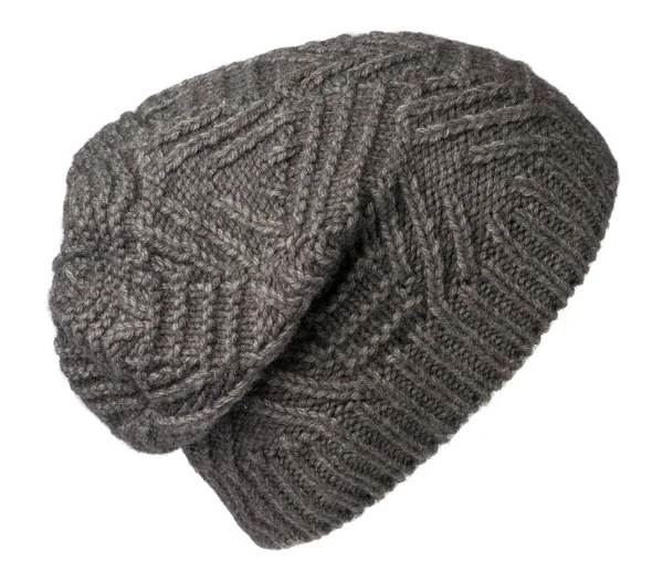 Chapeau isolé sur fond blanc .tricot chapeau .gray chapeau — Photo