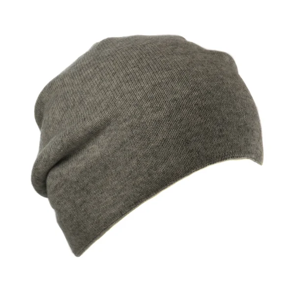 Cappello isolato su sfondo bianco .cappello lavorato a maglia .cappello grigio — Foto Stock