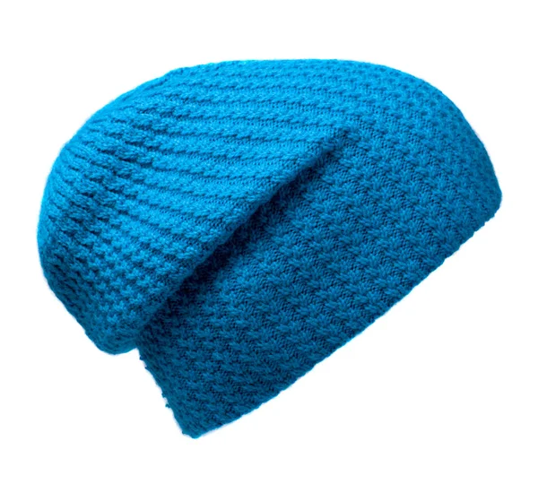 Dámská čepice. pletená čepice izolovaných na bílém background.blue klobouk — Stock fotografie