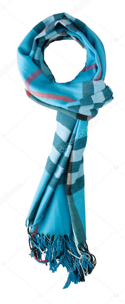   Scarf isolated on white background.Blue scarf in a cage.Scarf 