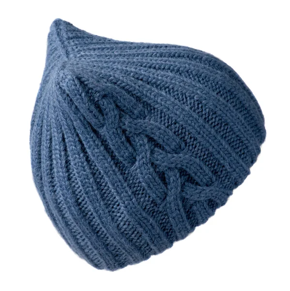 Cappello da donna. cappello lavorato a maglia isolato su sfondo bianco.cappello blu — Foto Stock