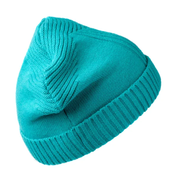 Chapeau de femme. chapeau tricoté isolé sur fond blanc .turquoi — Photo