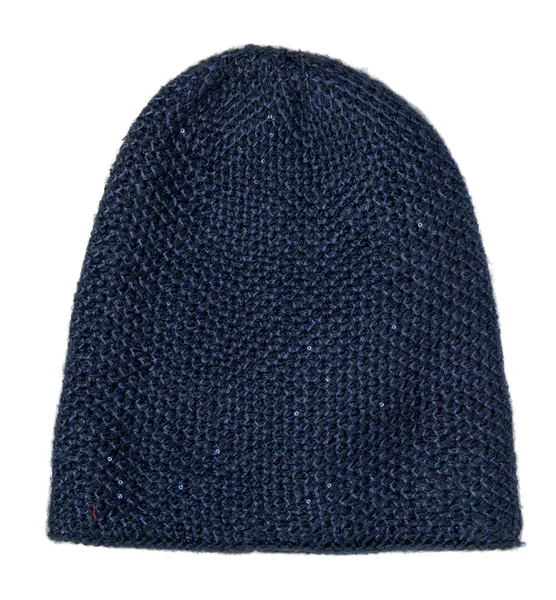 Vrouw hoed. gebreide muts geïsoleerd op witte background.blue hoed — Stockfoto