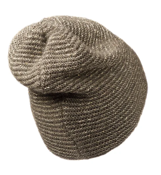 Kvinnors hatt. Stickad mössa isolerad på vit bakgrund .brown h — Stockfoto