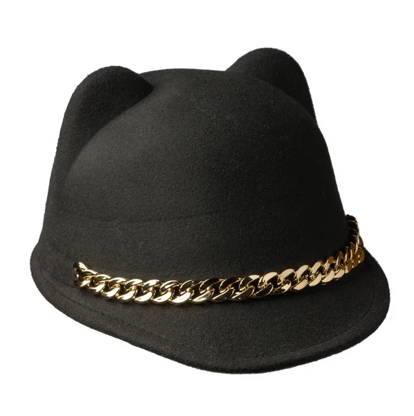 Beyaz arka plan siyah şapka izole fedora şapka — Stok fotoğraf