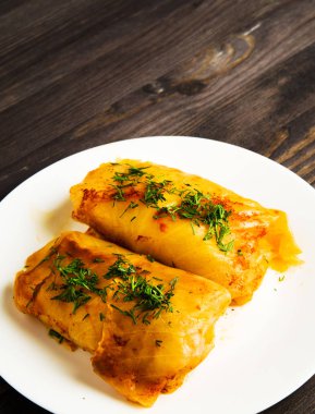 lahana bir tabakta et. et lahana Üstten Görünüm