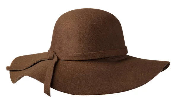 Kvinnors hatt kände sig isolerade på vit bakgrund .fashion hatt fel — Stockfoto