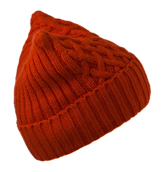 Cappello da donna. cappello lavorato a maglia isolato su sfondo bianco.cappello rosso — Foto Stock