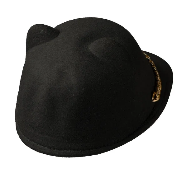 白色背景.knitted.black 帽子上孤立的帽子 — 图库照片