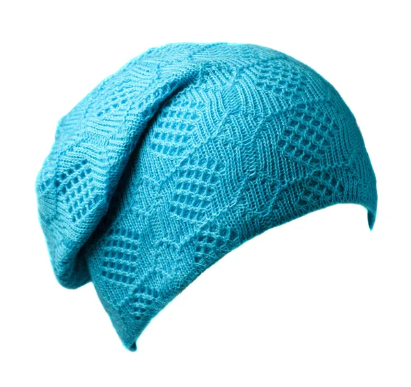Dámská čepice. pletená čepice izolovaných na bílém pozadí .tirquoi — Stock fotografie