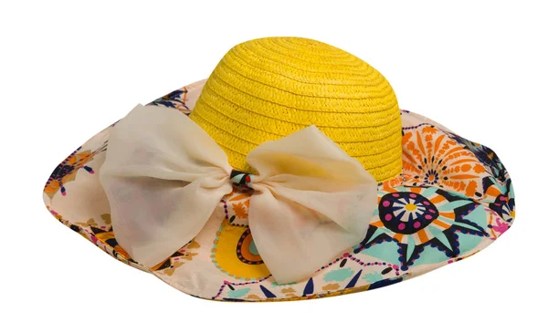 Παραλία καπέλο με κουτιά που απομονώνονται σε λευκό background.yellow καπέλο — Φωτογραφία Αρχείου