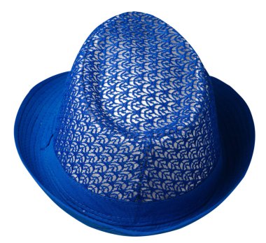  Beyaz background.blue şapka izole bir ağzına kadar .hat ile şapka