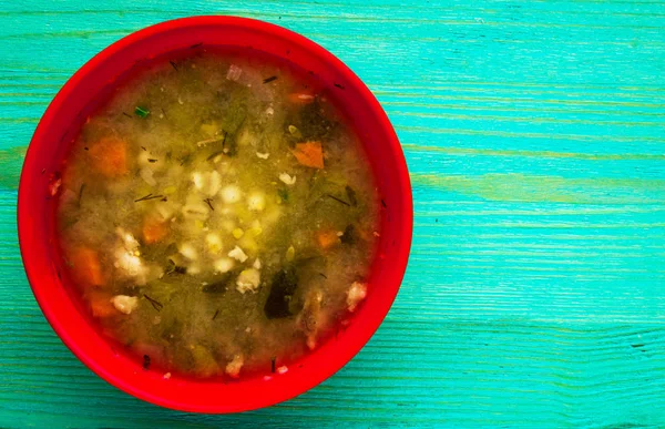 Turşu çorba .sağlıklı çorba .soup Üstten Görünüm — Stok fotoğraf