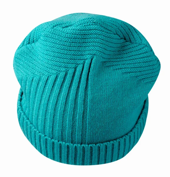 Dámská čepice. pletená čepice izolovaných na bílém background.tirquois — Stock fotografie