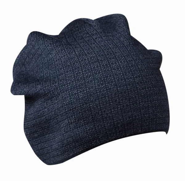 白色背景.knitted hat.blue 帽子上孤立的帽子 — 图库照片