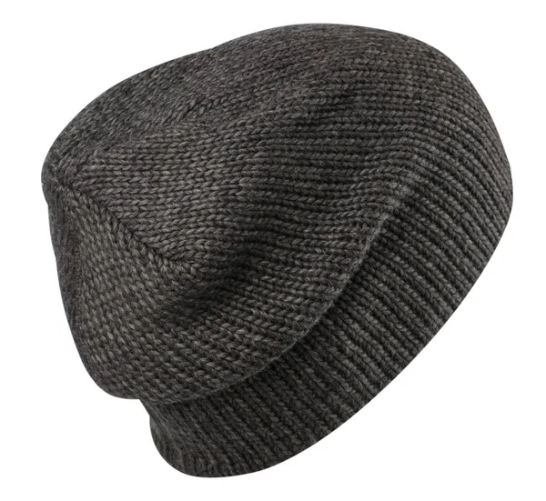 Kalap elszigetelt fehér háttér .knitted hat. szürke kalap — Stock Fotó