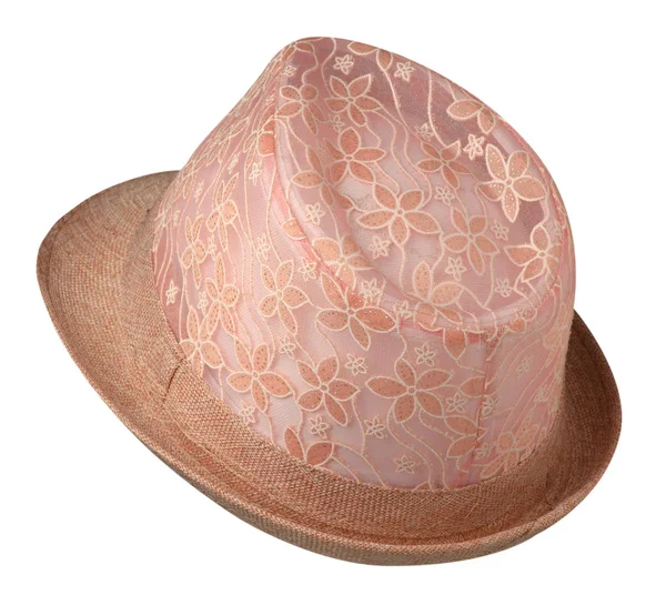 Chapeau de plage isolé sur fond blanc .pink chapeau — Photo