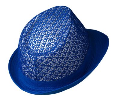  Beyaz arka plan üzerinde izole bir ağzına kadar .hat şapkalı. mavi şapka