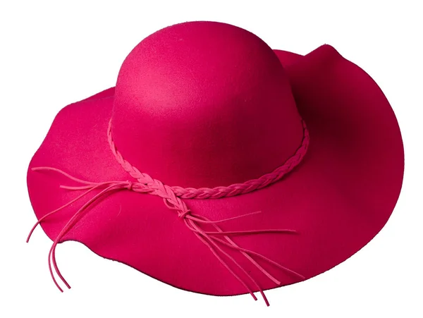Bayan Beyaz arka plan .moda şapka fel üzerinde izole keçe şapka — Stok fotoğraf