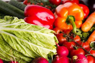 Taze sebze. Renkli sebze arka plan. Sağlıklı vegeta