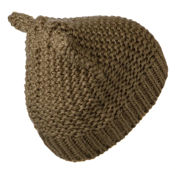 Dámská čepice. pletená čepice izolovaných na bílém background.brown ha — Stock fotografie
