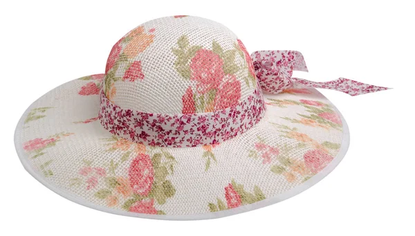 Женская шляпа на белом фоне. Женская пляжная шляпа. co — стоковое фото