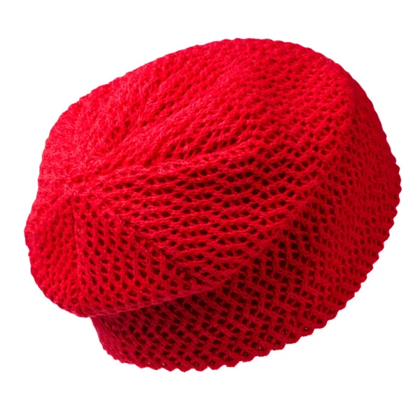 Dámská čepice. pletená čepice izolovaných na bílém pozadí .red klobouk — Stock fotografie