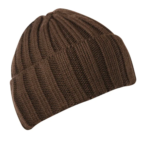 白色背景.knitted.brown 帽子上孤立的帽子 — 图库照片