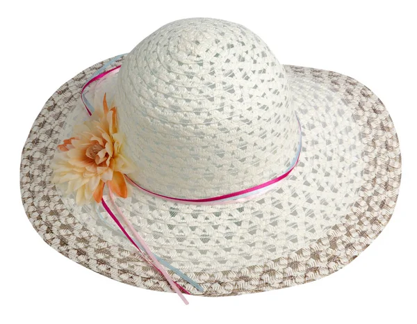 白い背景で隔離の女性の帽子。女性のビーチの帽子。co — ストック写真
