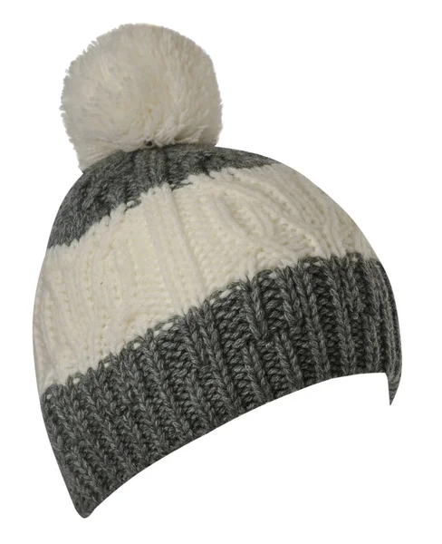 白色背景.knitted 帽子上孤立的帽子 — 图库照片