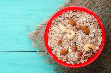 Fındıklı müsli. müsli üstten görünüm. sağlıklı gıda .