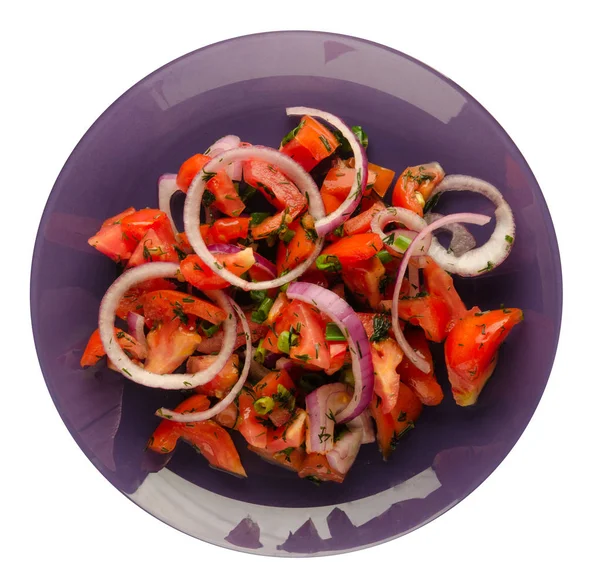  salata domates, soğan, dereotu beyaz izole bir plaka üzerinde