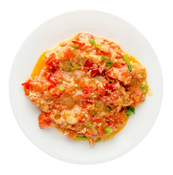 Soğan bir plaka ile haşlanmış domates 