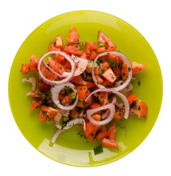  salata domates, soğan, dereotu beyaz izole bir plaka üzerinde