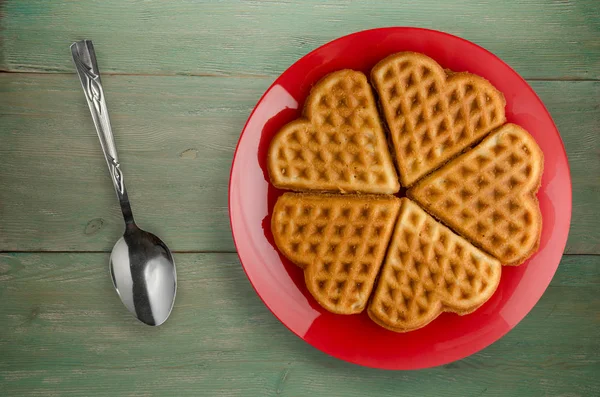 Belga waffles fundo de madeira — Fotografia de Stock