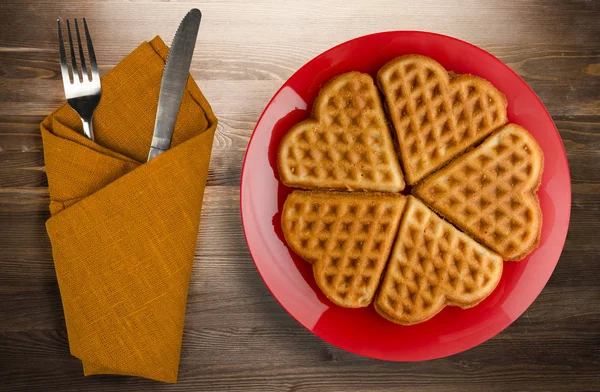 Belgian waffles wooden background — Stock Photo, Image