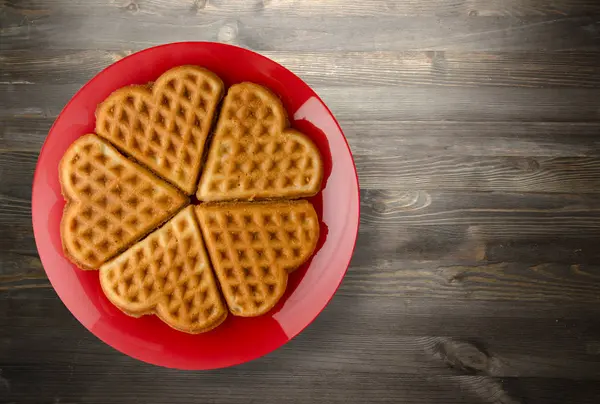 Belgian waffles wooden background — Stock Photo, Image