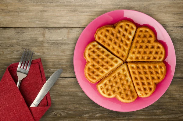 Belgian waffles wooden background — Stock Photo, Image