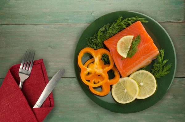 Red fish trout fillets on a plate. — Stock Photo, Image