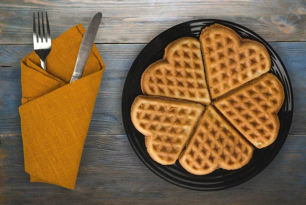 Belgian waffles wooden background — Stock Photo, Image