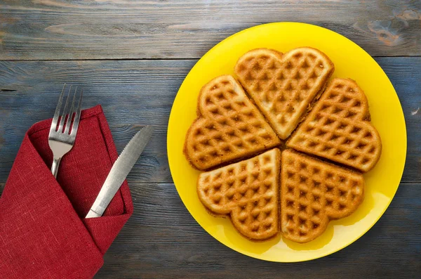 Belgian waffles wooden background — Stock Photo, Image