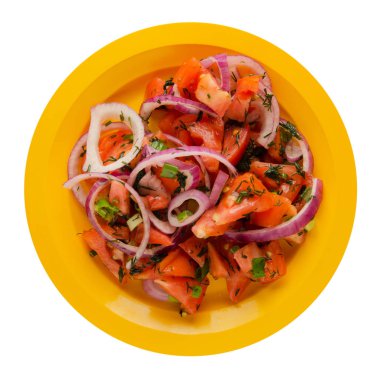 domates, soğan, rezene beyaz arka plan üzerinde izole bir plaka üzerinde