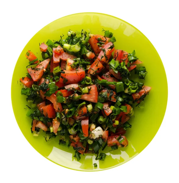 Tomates, cebolla, hinojo en un plato aislado sobre fondo blanco —  Fotos de Stock