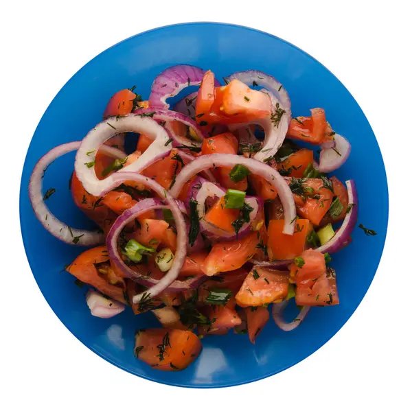 domates, soğan, rezene beyaz arka plan üzerinde izole bir plaka üzerinde