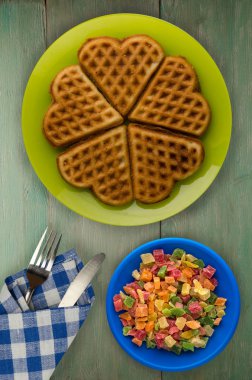 Belçika waffle ahşap arka plan 