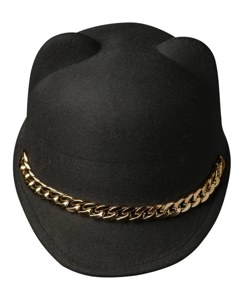 Bayan Beyaz arka plan .moda şapka fel üzerinde izole keçe şapka — Stok fotoğraf
