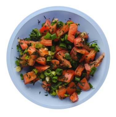 domates, soğan, rezene beyaz arka plan üzerinde izole bir plaka üzerinde